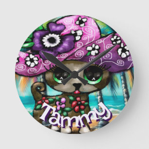 Whimsical Chihuahua Dog Palmen Personalisiert Runde Wanduhr
