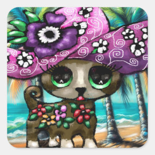 Whimsical Chihuahua Hund auf Ferienhausbaume Quadratischer Aufkleber