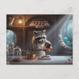 Whimsical Chocolate Shop Diorama mit Waschbär  Postkarte
