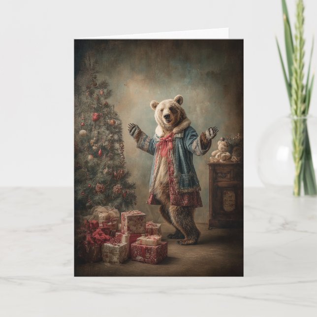 Whimsical Christmas Bear Feiertagskarte (Vorderseite)