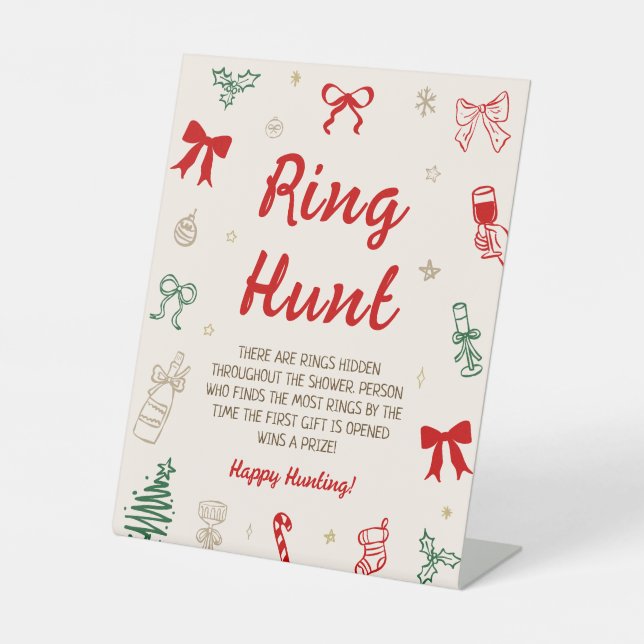 Whimsical Christmas Bridal Shower Ring Hunt Game Sockelschild (Vorderseite)