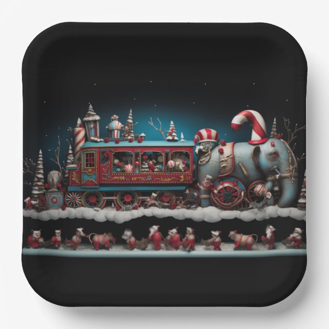 Whimsical Christmas Candy Train 1 Pappteller (Vorderseite)