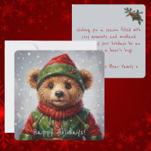 Whimsical Christmas Elf Teddy Bear Painterly Style