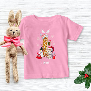 Whimsical Christmas Gingerbread Letter I Girl Baby T-shirt