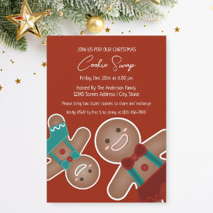 Whimsical Christmas Gingerbrot Cookie Swap Party Einladung