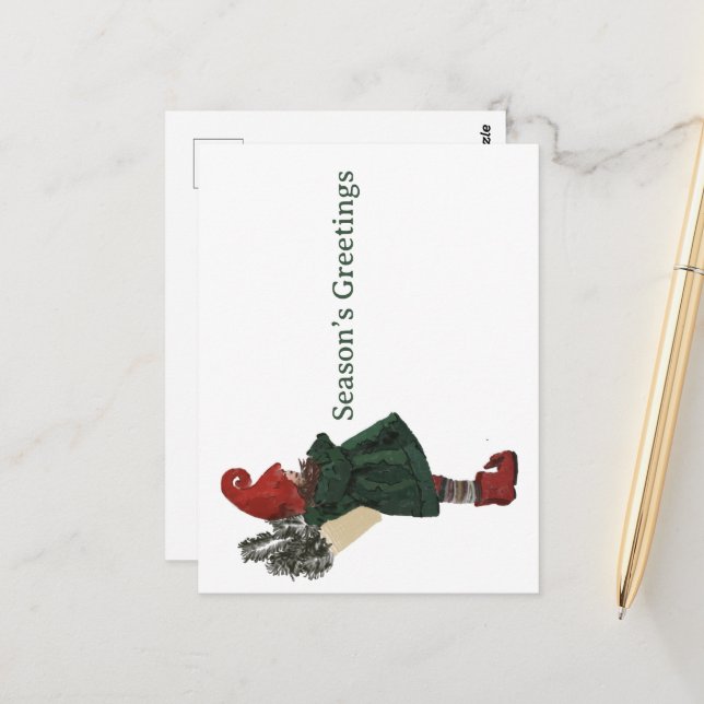 Whimsical Christmas Gnome Postcard - Gruß Postkarte (Vorderseite/Rückseite Beispiel)