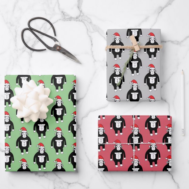 Whimsical Christmas Gorillas Geschenkpapier Set (Vorderseite)