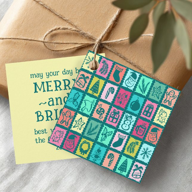 Whimsical Christmas Grid Cute Bright Holiday Gift Geschenkanhänger (Whimsical Christmas Grid Cute Bright Holiday Gift Favor Tags
)