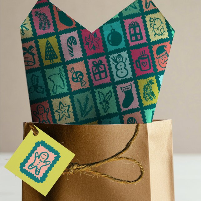 Whimsical Christmas Grid Cute Bright Holiday Seidenpapier (Whimsical Christmas Grid Cute Bright Hand drawn Holiday Tissue Paper
)