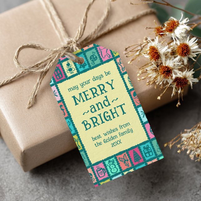 Whimsical Christmas Grid Cute Custom  Geschenkanhänger (Whimsical Christmas Grid Cute Custom Gift Tags
)