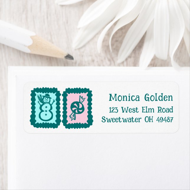Whimsical Christmas Grid Cute Custom Return Addres (Insitu)