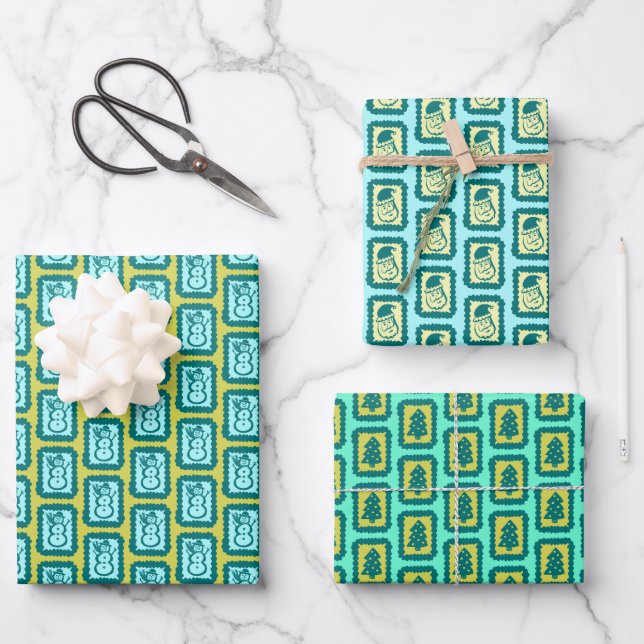 Whimsical Christmas Icon Grids Cute Bright Holiday Geschenkpapier Set (Vorderseite)
