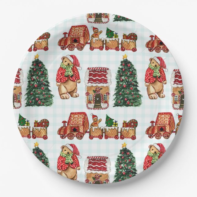 Whimsical christmas pattern with bears, trees, and pappteller (Vorderseite)