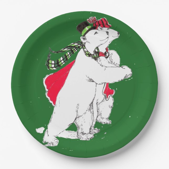 Whimsical Christmas Skaten Polar Bär entworfen Pappteller (Vorderseite)