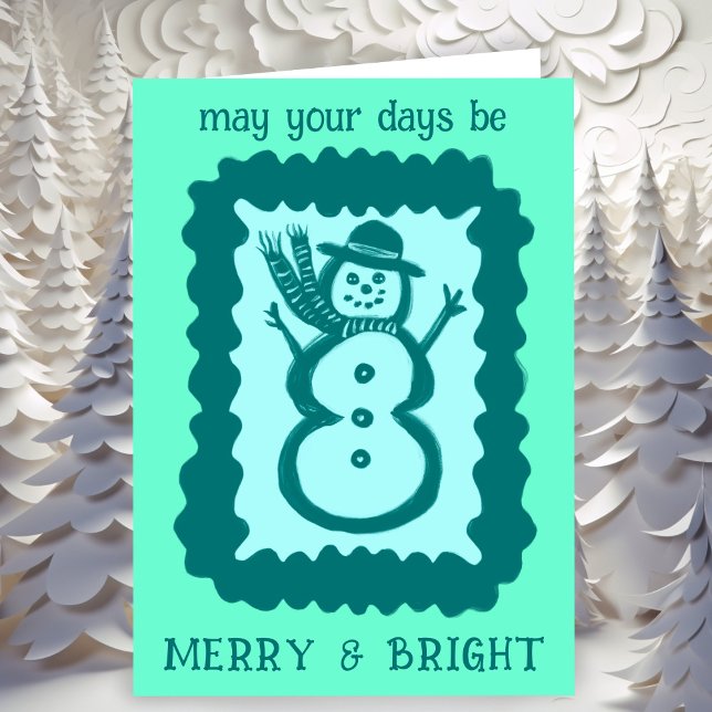Whimsical Christmas Snowman Merry & Bright Holiday Karte (Whimsical Christmas Snowman Merry & Bright Holiday Card
)