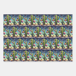 Whimsical Christmas Southwest Saguaro Cactus Geschenkpapier Set