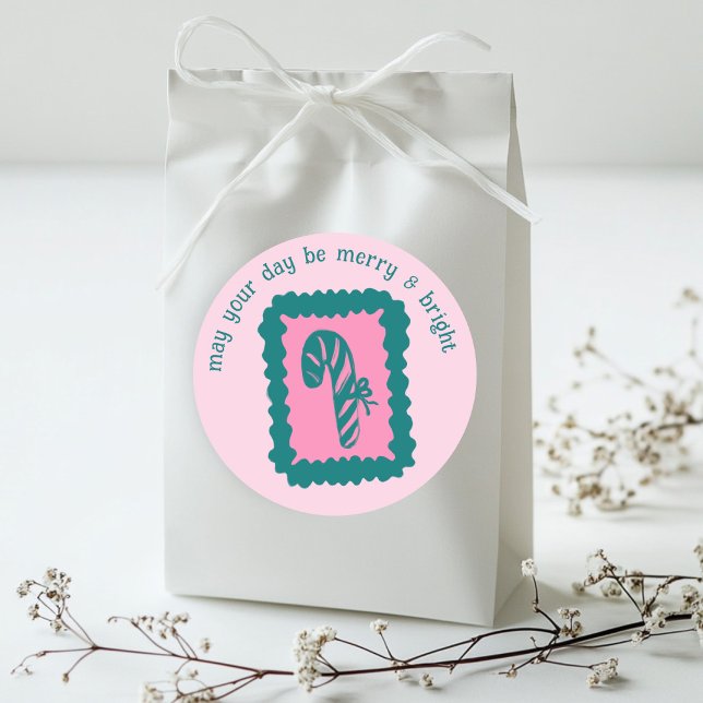 Whimsical Christmas Stamp Cute Custom Merry Bright Runder Aufkleber (Whimsical Christmas Stamp Cute Custom Merry Bright Classic Round Sticker
)