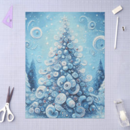 Whimsical Christmas Tree Blue Decoupage Seidenpapier