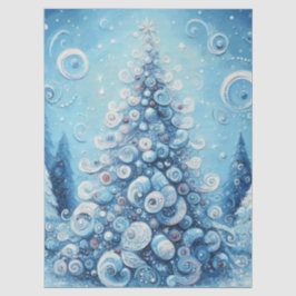 Whimsical Christmas Tree Blue Decoupage Seidenpapier