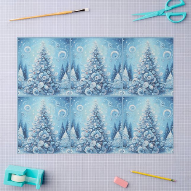 Whimsical Christmas Tree Blue Decoupage Seidenpapier (Basteln)