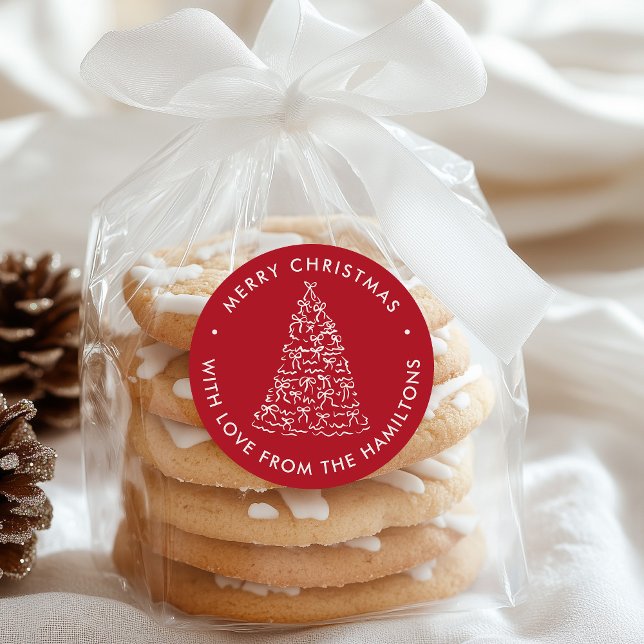 Whimsical Christmas Tree Bows Red Christmas Runder Aufkleber (Von Creator hochgeladen)