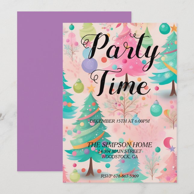 Whimsical Christmas Tree Party Holiday Einladung (Vorne/Hinten)