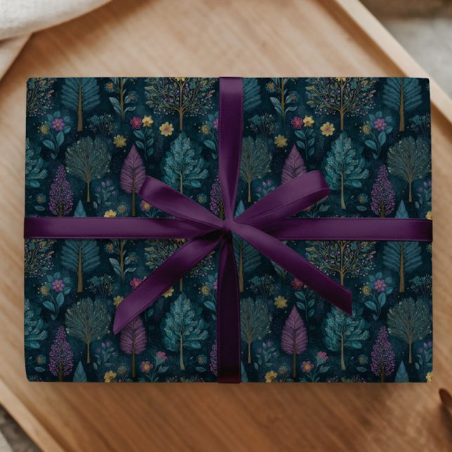 Whimsical Christmas Tree Purple and Teal Pattern  Geschenkpapier (Von Creator hochgeladen)
