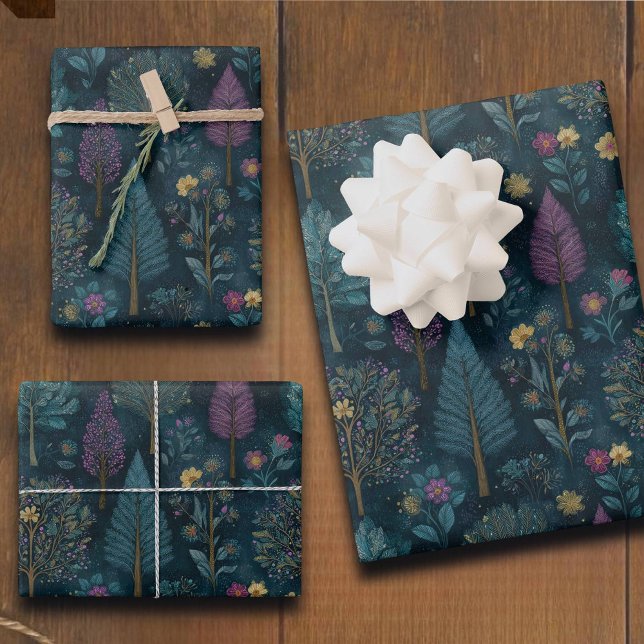 Whimsical Christmas Tree Purple and Teal Pattern  Geschenkpapier Set (Von Creator hochgeladen)