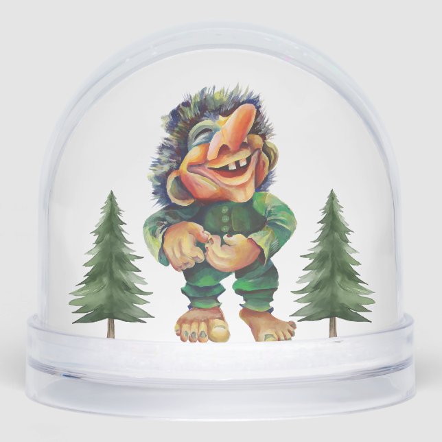 Whimsical Christmas Troll Funny Nordic Scandinavia Schneekugeln (Vorderseite)