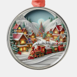 Whimsical Christmas Village with Train Ornament Aus Metall