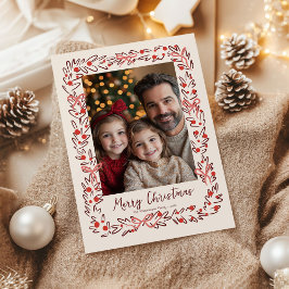 Whimsical Christmas Wreath & Bows Photo Card Feiertagskarte