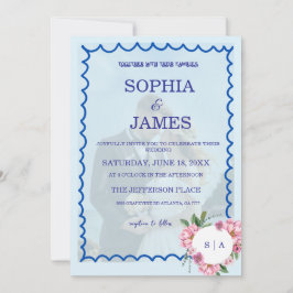 Whimsical Citrus Biue & flower Wedding  Einladung