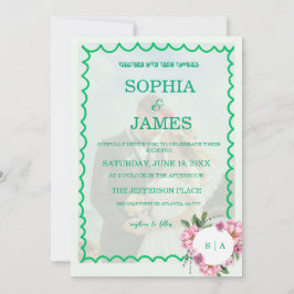 Whimsical Citrus Green & flower Wedding  Einladung