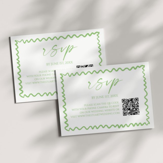 Whimsical Citrus Green Wavy Border QR Code Wedding RSVP Karte (Von Creator hochgeladen)