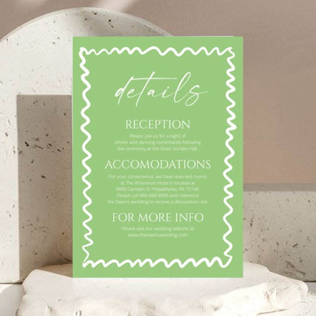 Whimsical Citrus Green Wavy Border Wedding Details Begleitkarte (Von Creator hochgeladen)
