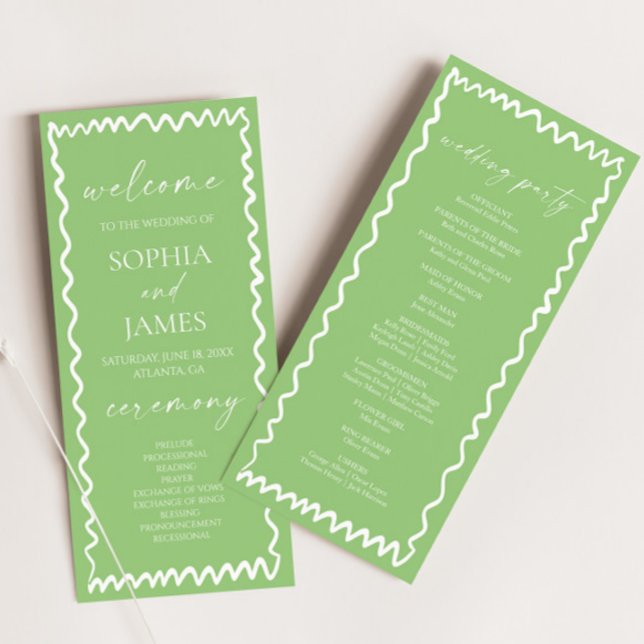 Whimsical Citrus Green Wavy Border Wedding Programm (Von Creator hochgeladen)