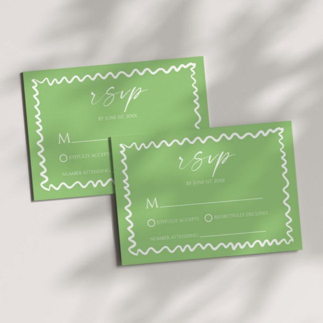 Whimsical Citrus Green Wavy Border Wedding RSVP Karte (Von Creator hochgeladen)