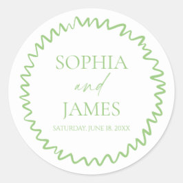 Whimsical Citrus Green Wavy Border Wedding Runder Aufkleber