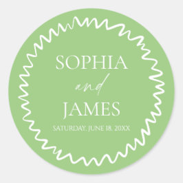 Whimsical Citrus Green Wavy Border Wedding Runder Aufkleber