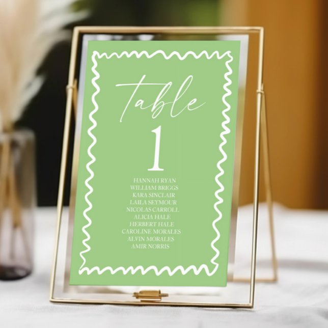 Whimsical Citrus Green Wavy Border Wedding Tischnummer (Von Creator hochgeladen)