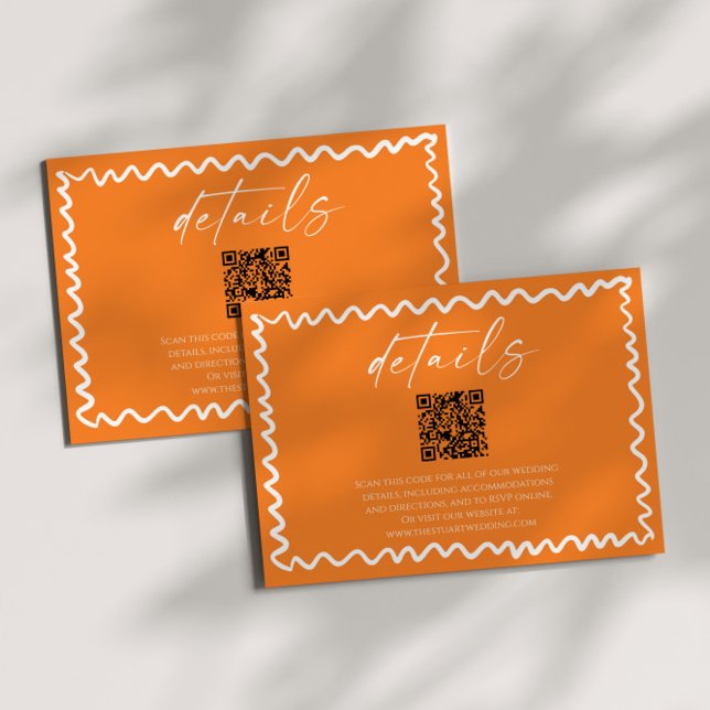 Whimsical Citrus Orange QR Code Wedding Details Begleitkarte (Von Creator hochgeladen)