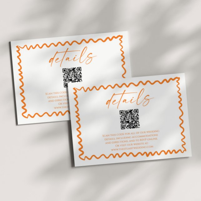 Whimsical Citrus Orange QR Code Wedding Details Begleitkarte (Von Creator hochgeladen)