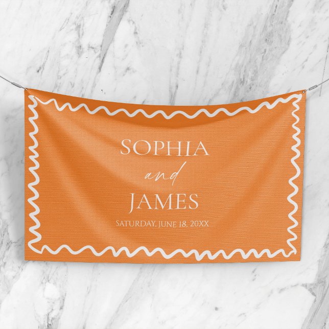 Whimsical Citrus Orange Wavy Border Wedding Banner (Von Creator hochgeladen)