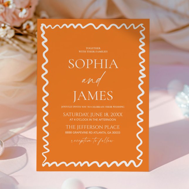 Whimsical Citrus Orange Wavy Border Wedding Einladung (Von Creator hochgeladen)