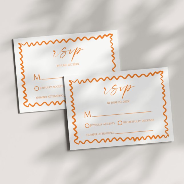 Whimsical Citrus Orange Wavy Border Wedding RSVP Karte (Von Creator hochgeladen)