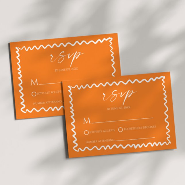 Whimsical Citrus Orange Wavy Border Wedding RSVP Karte (Von Creator hochgeladen)