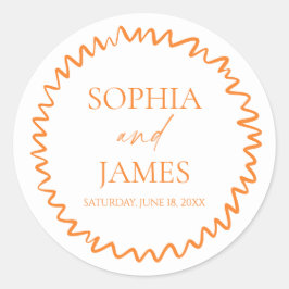 Whimsical Citrus Orange Wavy Border Wedding Runder Aufkleber