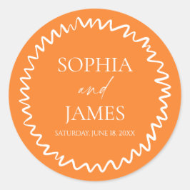 Whimsical Citrus Orange Wavy Border Wedding Runder Aufkleber