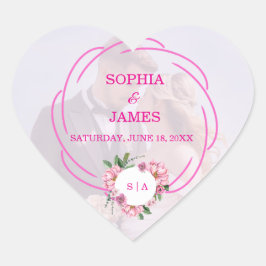 Whimsical Citrus Pink & flower Wedding  Sign Herz-Aufkleber
