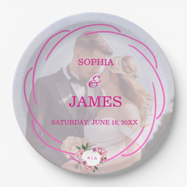 Whimsical Citrus Pink & flower Wedding  Sign Pappteller (Vorderseite)